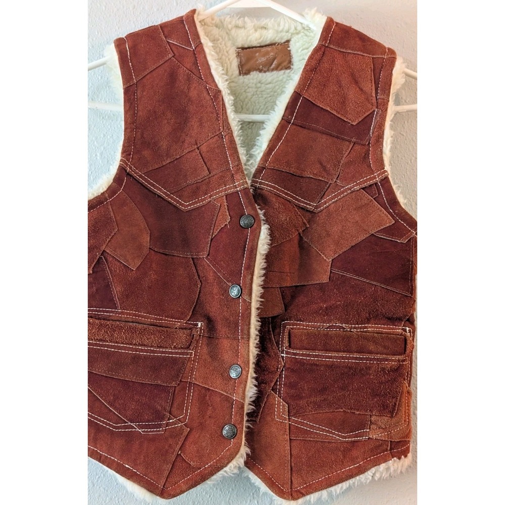 Genuine Leather Children's Vest Sz 12 Suede Western Snap Front Sherpa Lined Kids